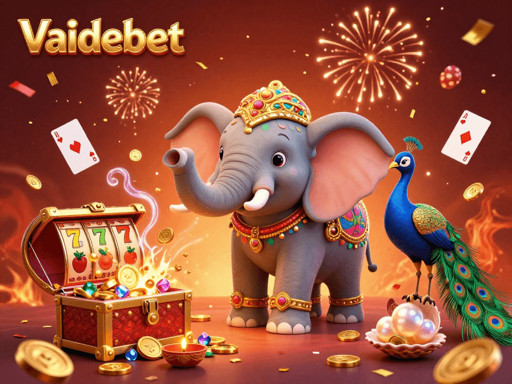 Experience the thrill of winning with Vaidebet in an ultra-detailed casino-inspired scene featuring dynamic gaming elements.