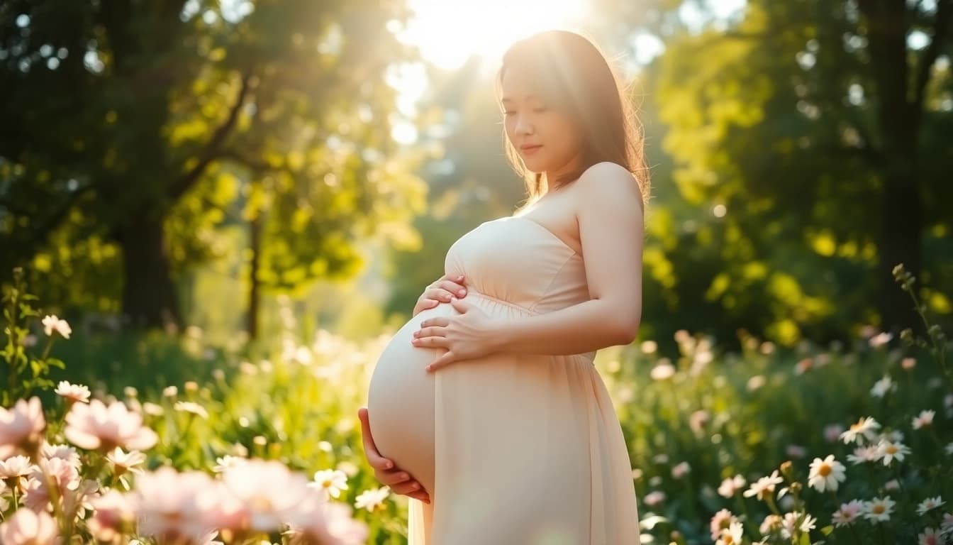 Capture the essence of Babybauch Fotoshooting with an expectant mother in a serene natural setting.