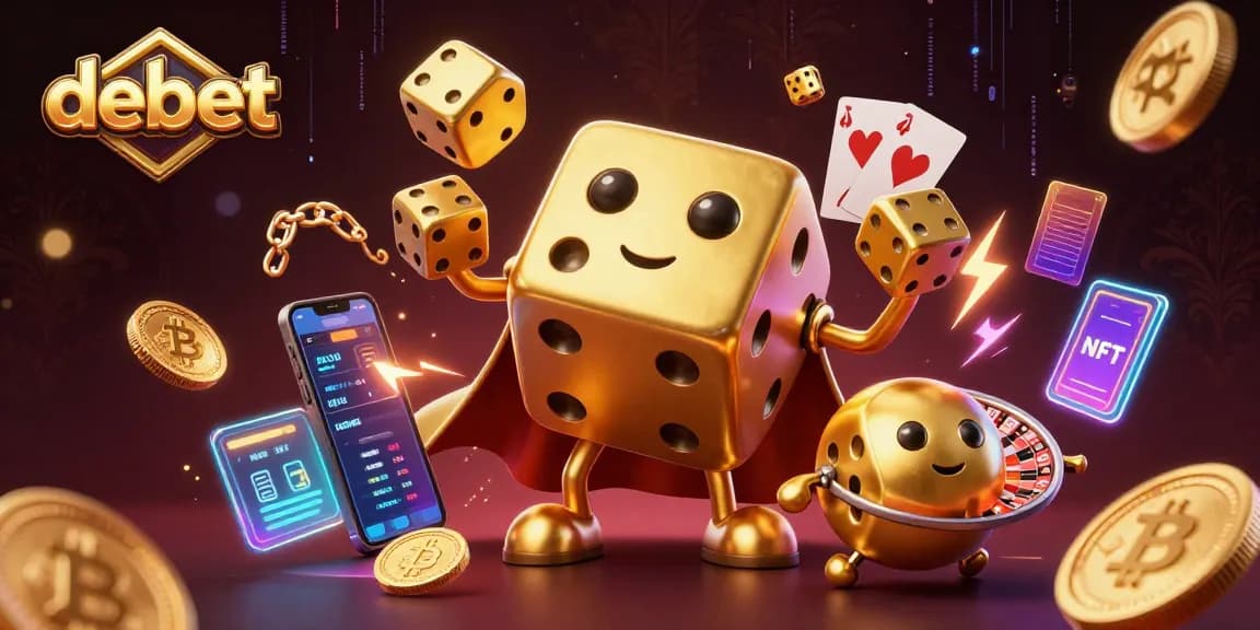 Engage with debet's thrilling interaction of a golden dice golem and crypto elements in dynamic casino action.