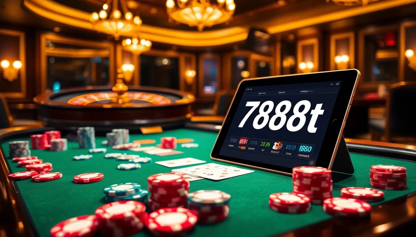 Experience the excitement of casino gaming with 788t at a luxurious poker table, surrounded by vibrant chips and cards.