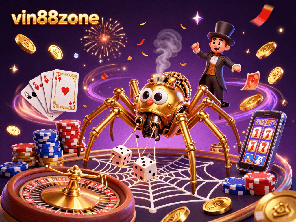 Engage in thrilling gaming action at vin88zone with vibrant visuals, showcasing a dynamic, fun casino atmosphere.