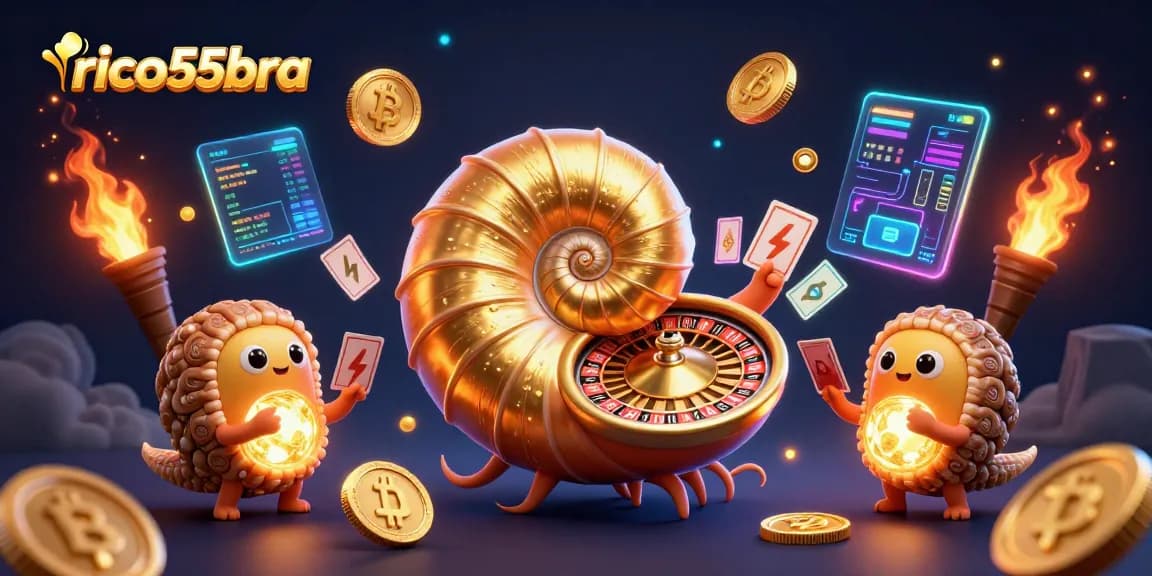 Experience exciting wins at rico55bra with glowing nautilus and vibrant crypto elements.