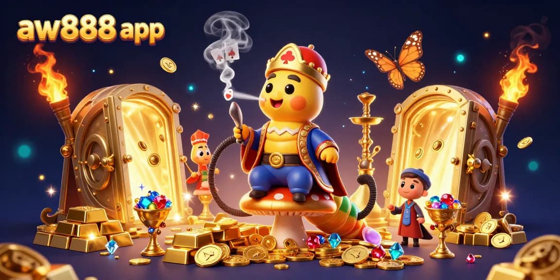 Experience the excitement of the aw888 app with vibrant casino-themed 3D illustration, featuring playful gambling elements.