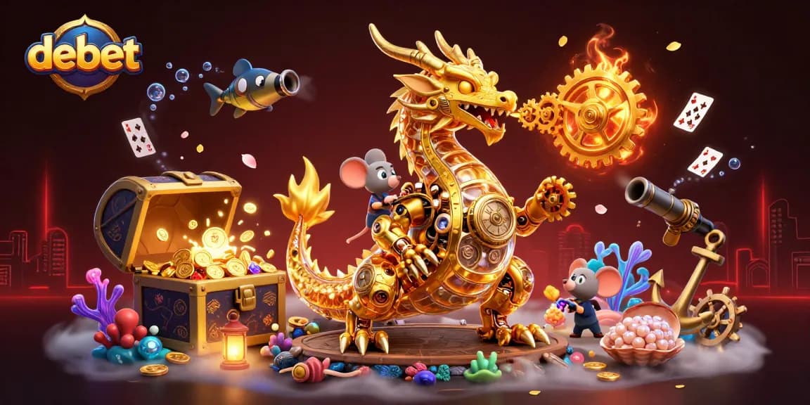 Engage with debet gameplay featuring a biomechanical dragon and animated casino elements in a vibrant scene