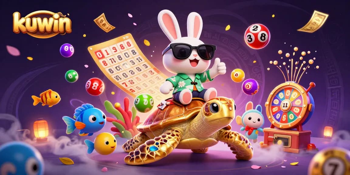 Kuwin offers thrilling gambling experiences with a lucky rabbit and golden turtle amidst dynamic casino elements.