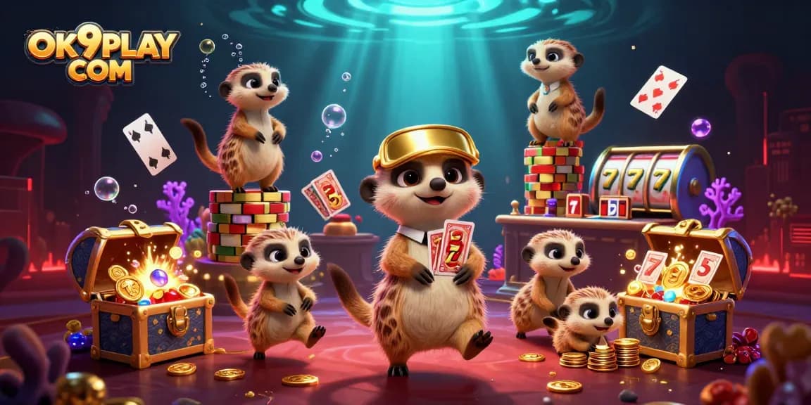 Engage in exhilarating casino adventures at OK9PLAY COM with immersive meerkat characters and vibrant elements.