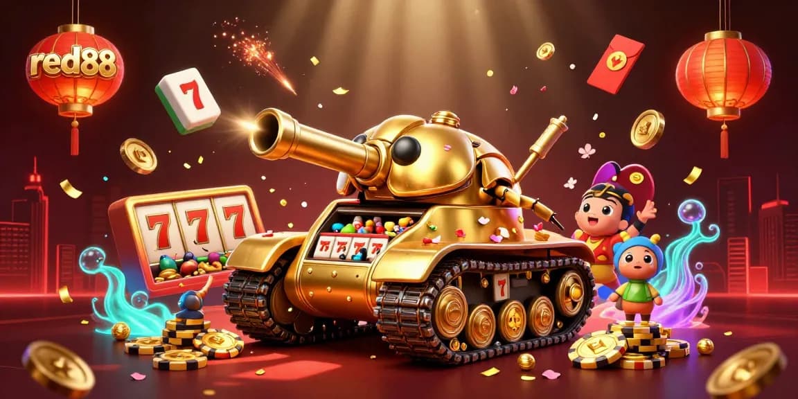 Experience the thrilling mini-casino adventure inside the red88 golden beetle tank, filled with dynamic slot features.