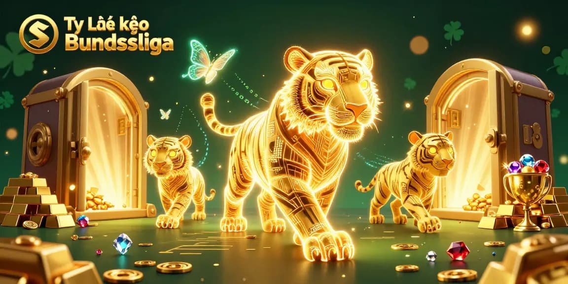 Bet on Tỷ lệ kèo Bundesliga in a vibrant digital casino scene with golden treasures and exciting energy.