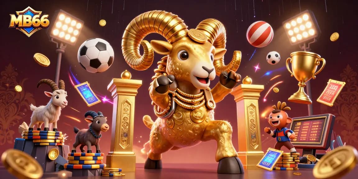 Experience the thrill of MB66 with an energetic cartoon ram charging through casino elements.