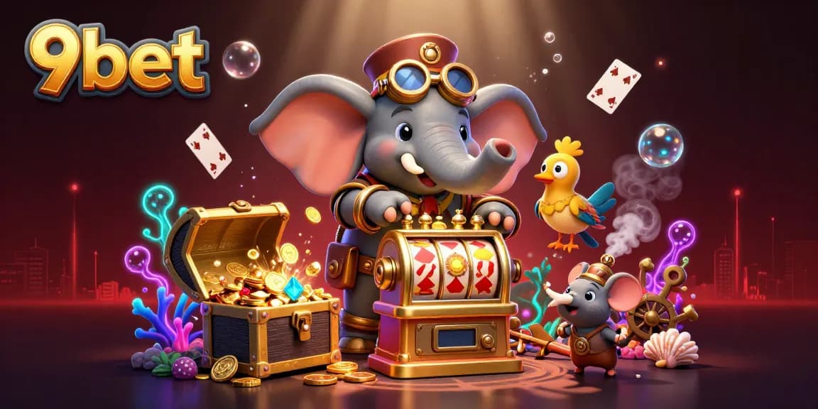 Experience the thrill of 9bet casino with vibrant steampunk characters and a dynamic slot scene.