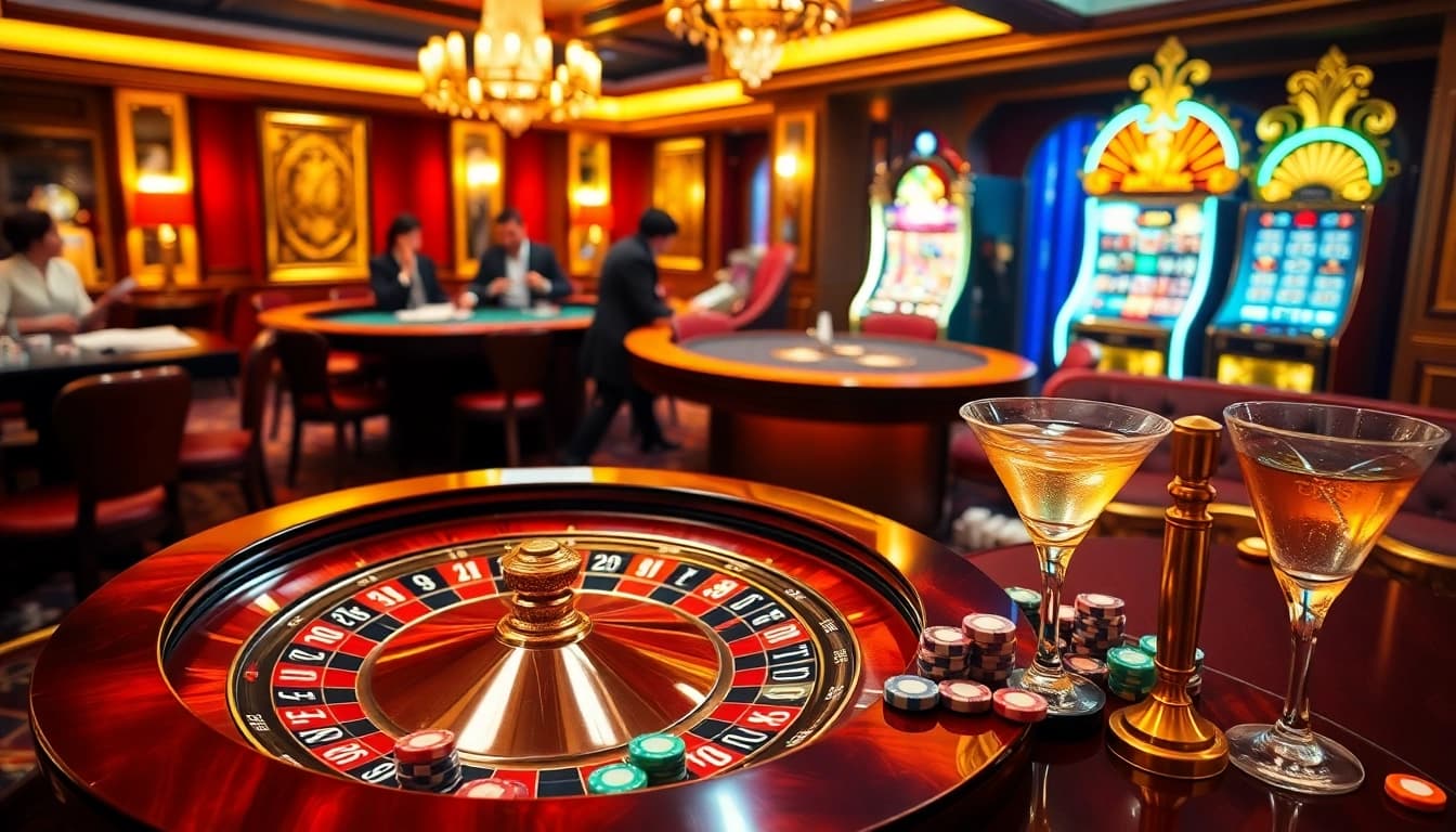 Experience the excitement of sunwin at a luxurious casino featuring roulette, poker, and vibrant gaming.