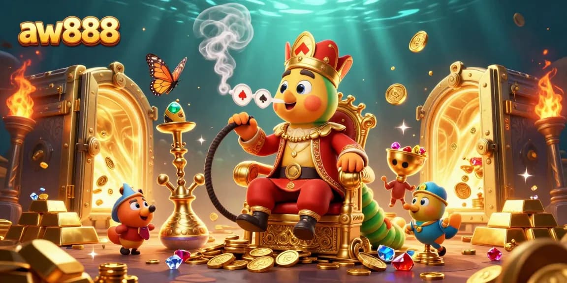 Experience thrilling poker matches with aw888, featuring vibrant symbols and rich casino elements.