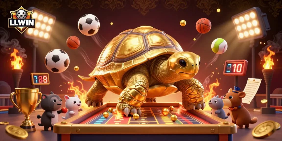 Experience thrilling gaming moments with LLWIN's epic illustration featuring a golden tortoise pinball machine.