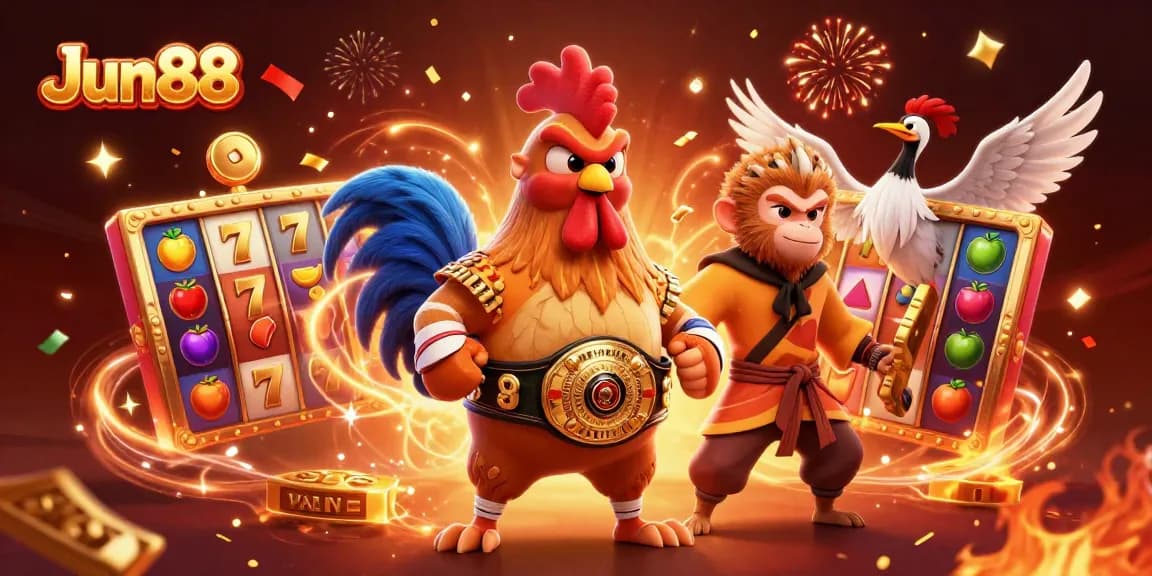 Experience thrilling wins at Jun88 with dynamic slot games featuring colorful characters and casino elements.
