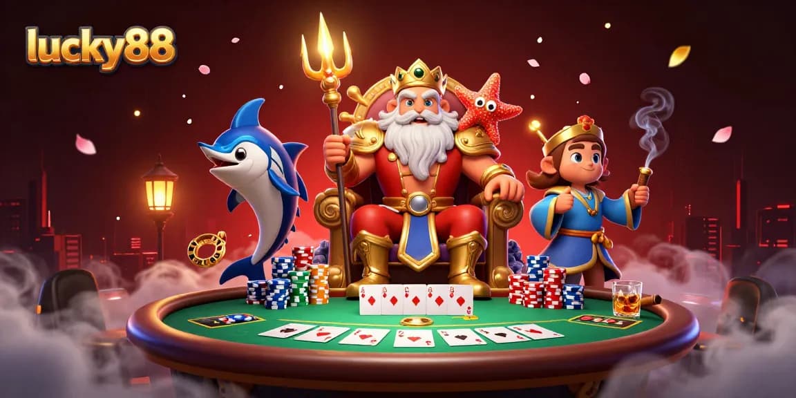 Join lucky88 in an adventurous poker scene with Neptune, chips, and winning combinations.