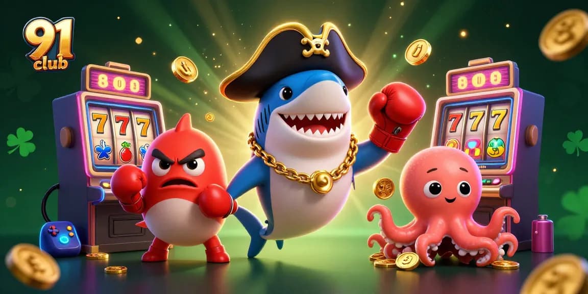 Join the 91 club adventure with a vibrant 3D casino scene featuring playful characters and dynamic gaming elements.