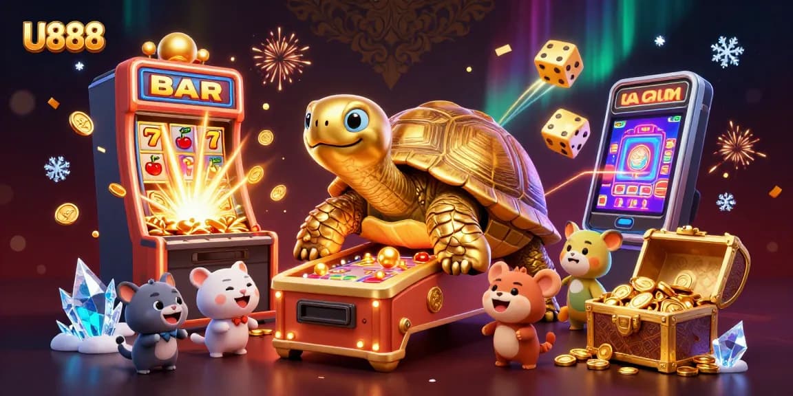 Experience the thrill of U888 with exciting slots, jackpots, and vibrant colors in a dynamic casino scene.