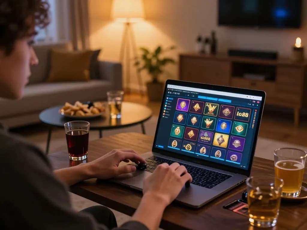 Engaging live dealer game on lc888 log as player strategizes in stylish home setup
