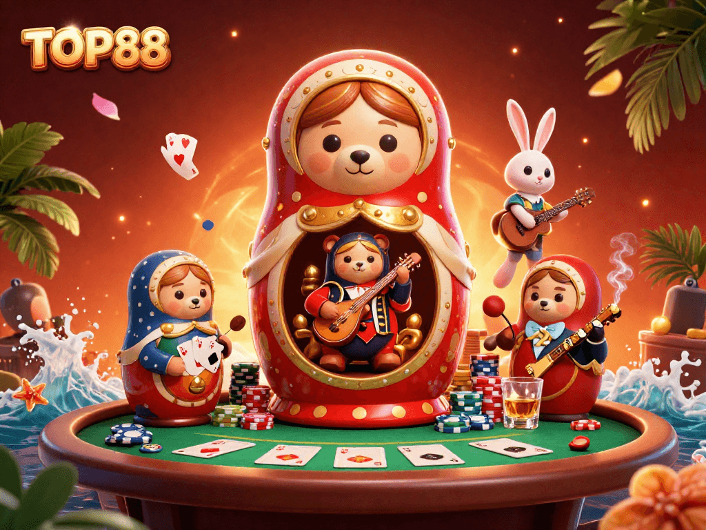Experience thrilling poker action with TOP88 as charming bears and a serenading rabbit come alive.
