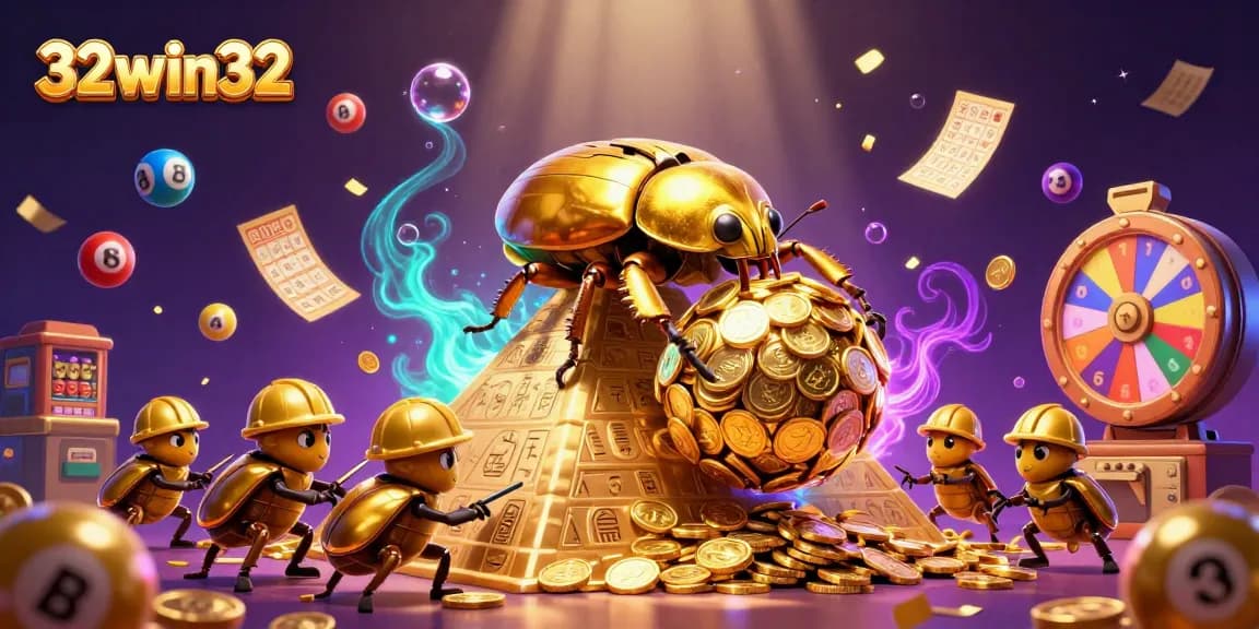 Experience thrilling games at 32win32 with vibrant casino-themed 3D illustration.