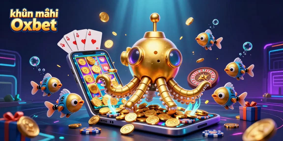 Engage with khuyến mãi Oxbet through a dynamic, vibrant 3D casino illustration filled with golden coins and gaming elements.