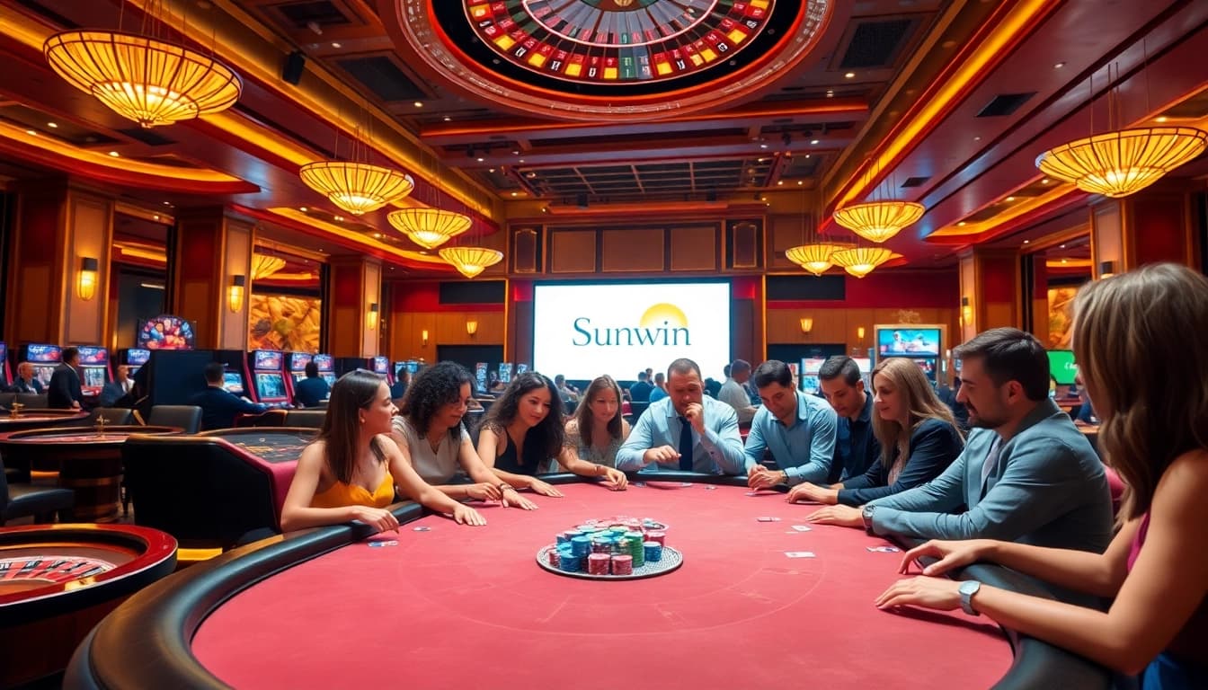Experience thrilling gameplay at Sunwin's luxurious poker tables with vibrant action.