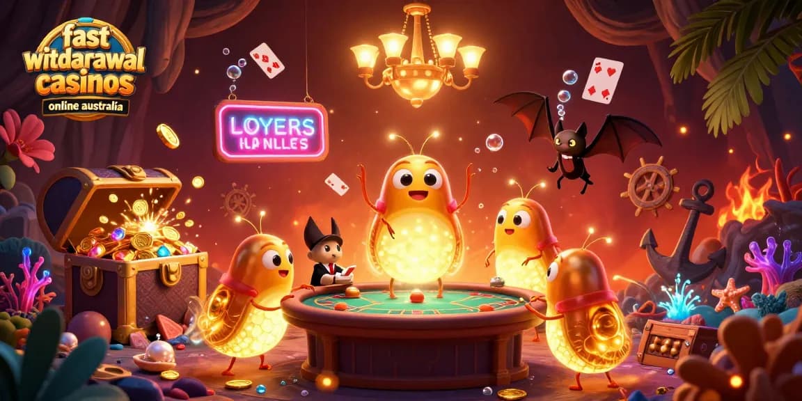 Experience fast withdrawal casinos online Australia in a vibrant 3D casino scene with bioluminescent glowworms.
