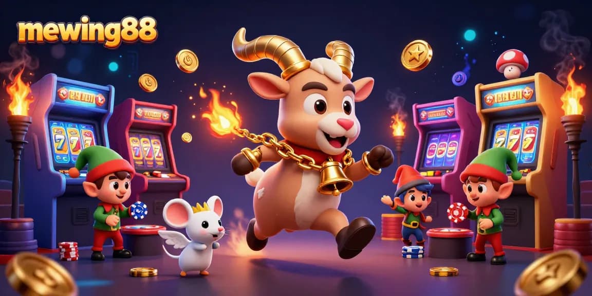 Experience thrilling gameplay with mewing88 at a lively online casino featuring cartoon characters and vibrant slot elements.