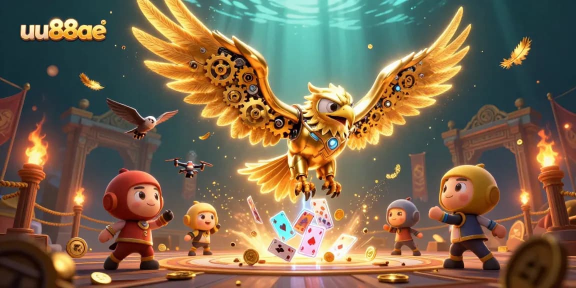 Engage with betting excitement at uu88ae, featuring a cybernetic eagle amidst gambling elements.