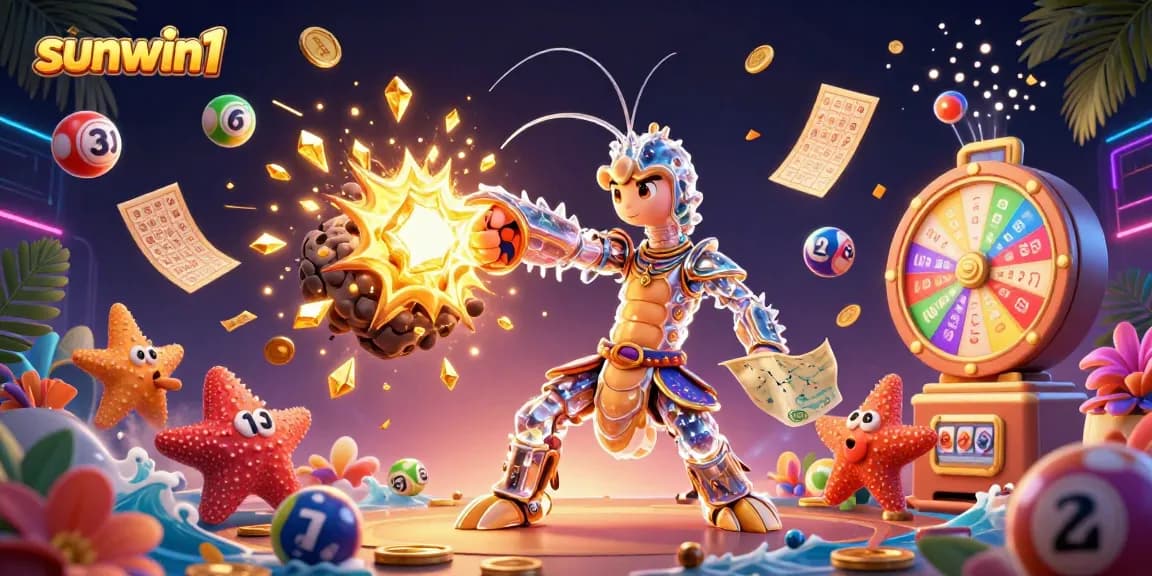 Engage with sunwin1's lottery action, showcased by a vibrant samurai shrimp illustration.