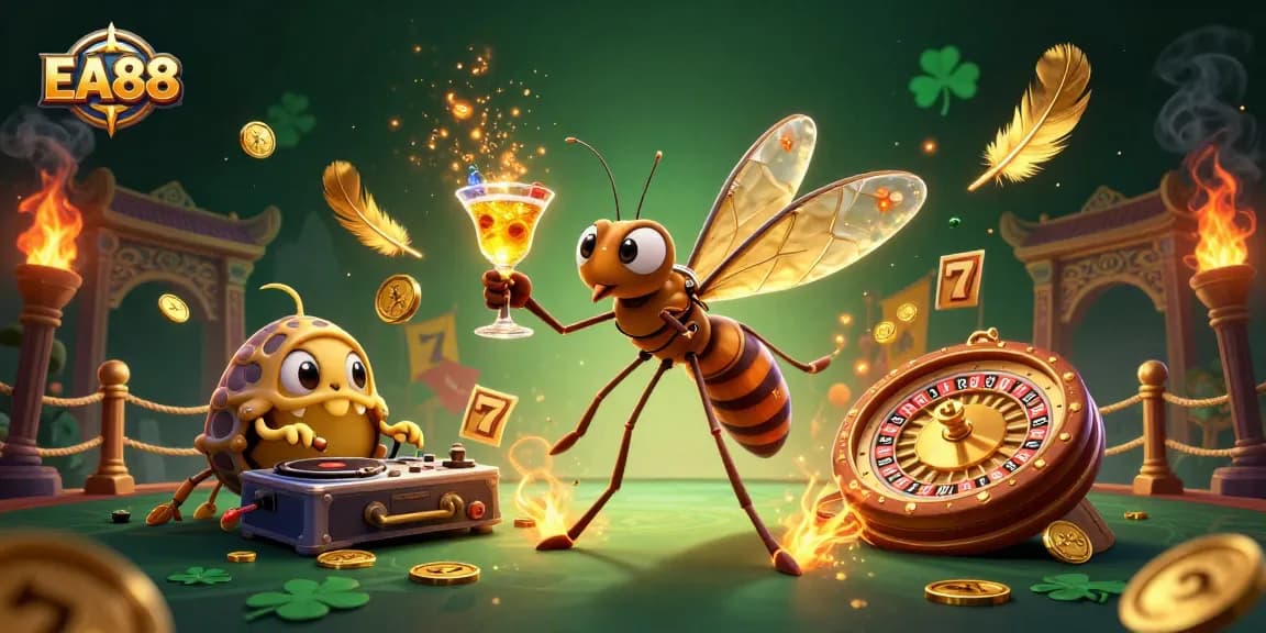 Win big with EA88 at a vibrant casino scene featuring unique characters and dynamic game elements.