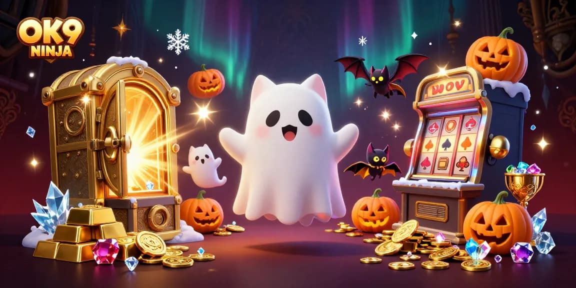 Experience the thrilling ambiance of OK9 NINJA in this vibrant haunted casino scene.
