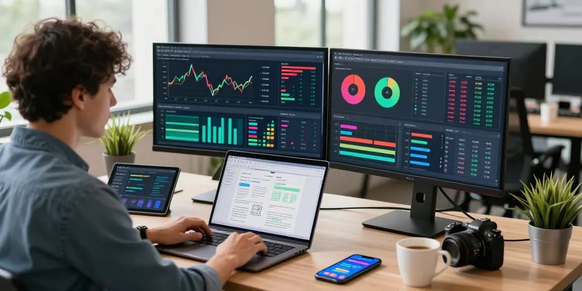 Ambiente moderno de marketing digital com estratégias multicanais em destaque