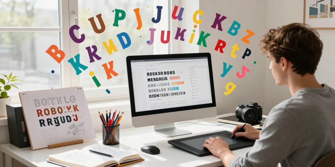 Criação de Fontes de Letras Diferentes e Personalizadas em ambiente artístico com letras coloridas.