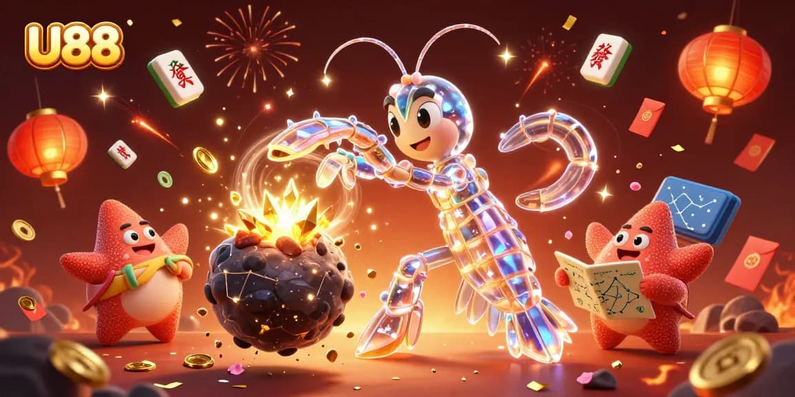 Engaging with U88, a galactic samurai mantis shrimp surrounded by festive casino elements.