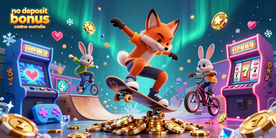Experience exciting no deposit bonus casino australia offers with unique 3D animated characters in a lively casino scene.