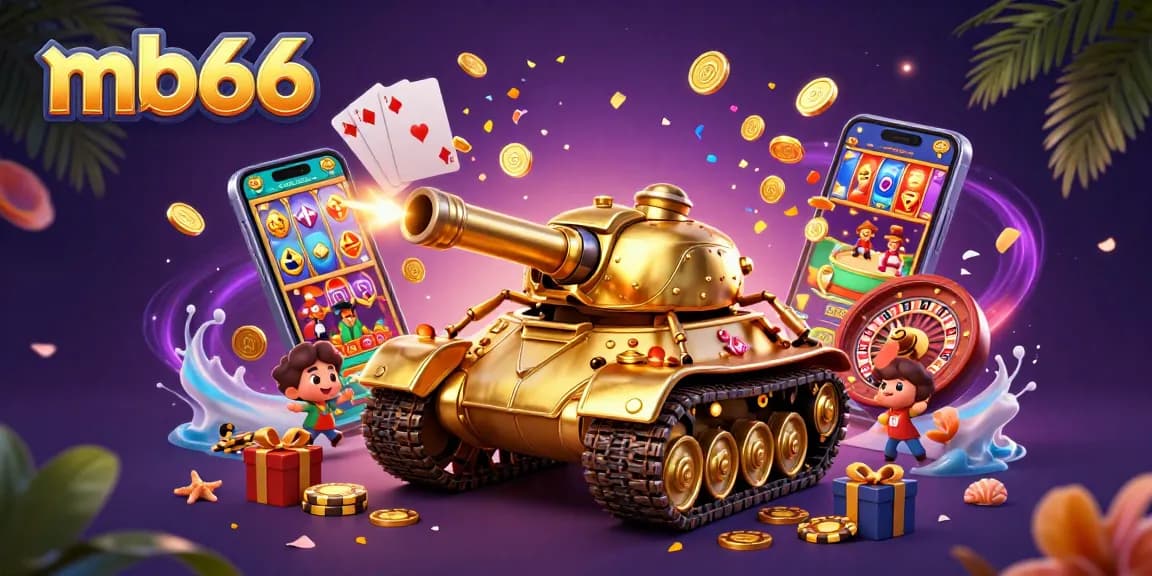 Experience gaming excitement with mb66 through a vibrant 3D casino adventure showcasing colorful slot games and golden chips.