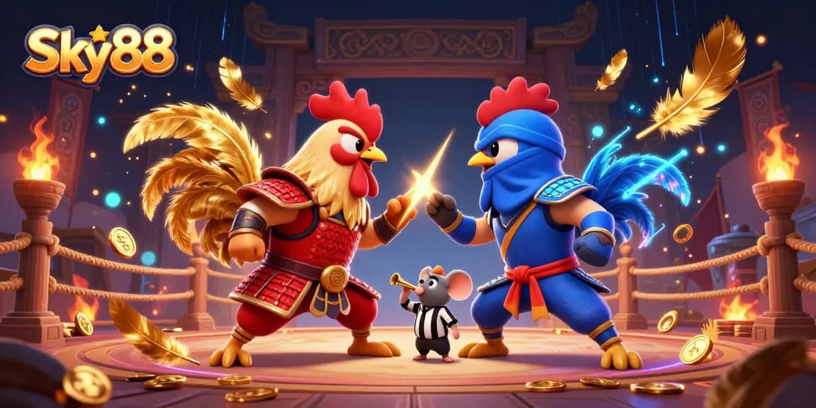 Engage in thrilling casino action at Sky88 with a dynamic rooster showdown.