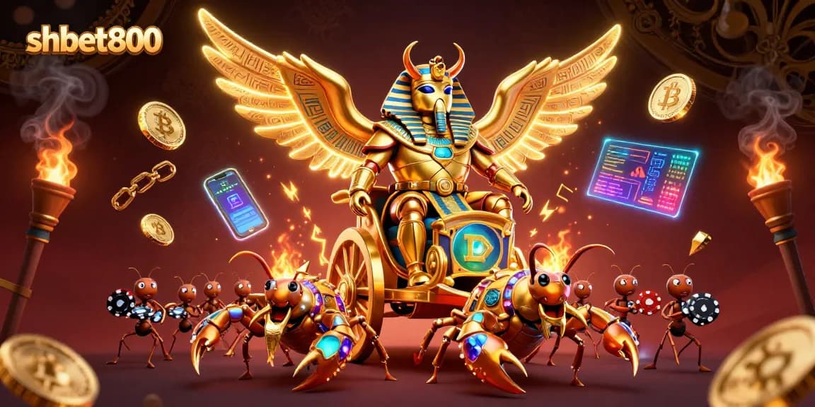 Join the thrilling adventure of shbet800 with a golden scarab and radiant gems in this luxurious casino scene.