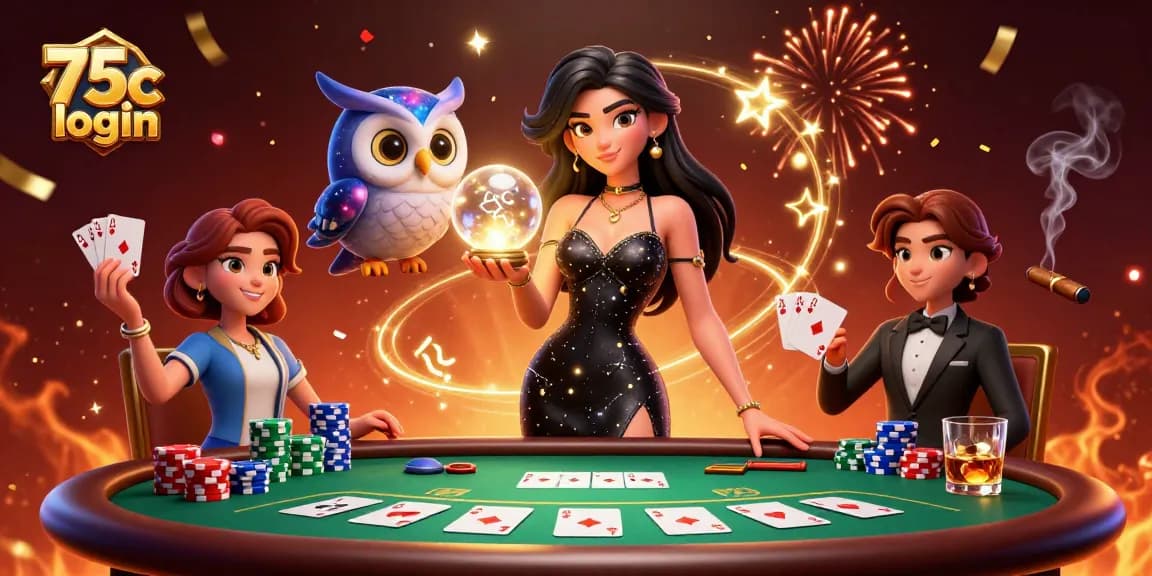 Experience the thrill of winning with 75c login in a vibrant, detailed casino scene.