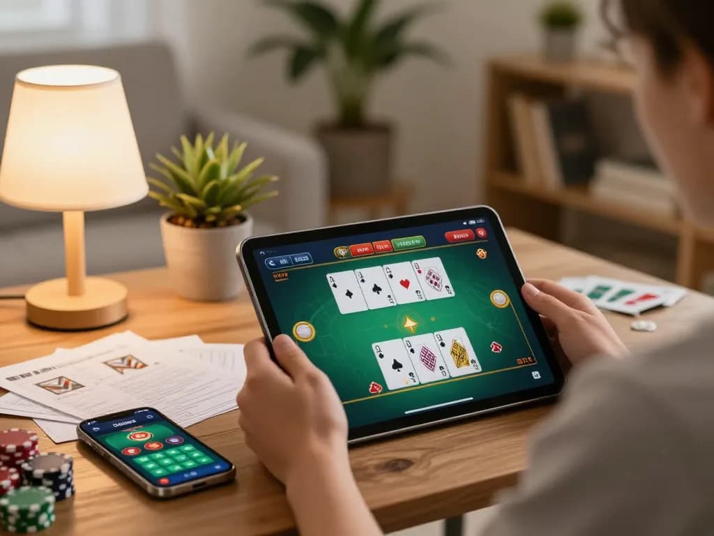 Enjoying online poker at https://rikvip09.com/ on a cozy tablet setup with strategy notes and a smartphone.