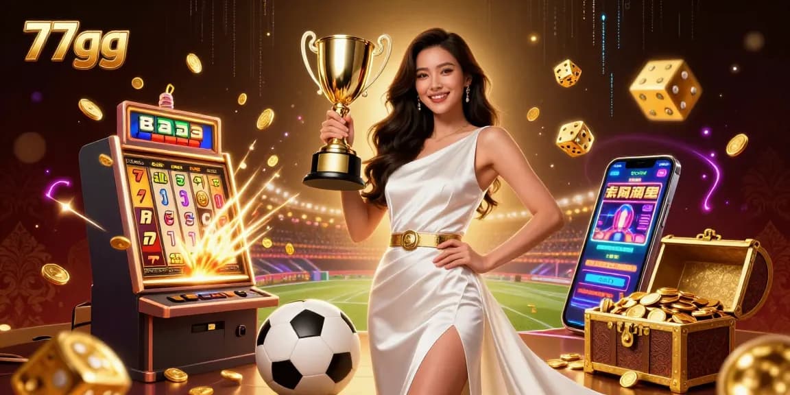 Experience thrilling sports betting with 77gg in a vibrant 3D casino illustration showcasing winnings.