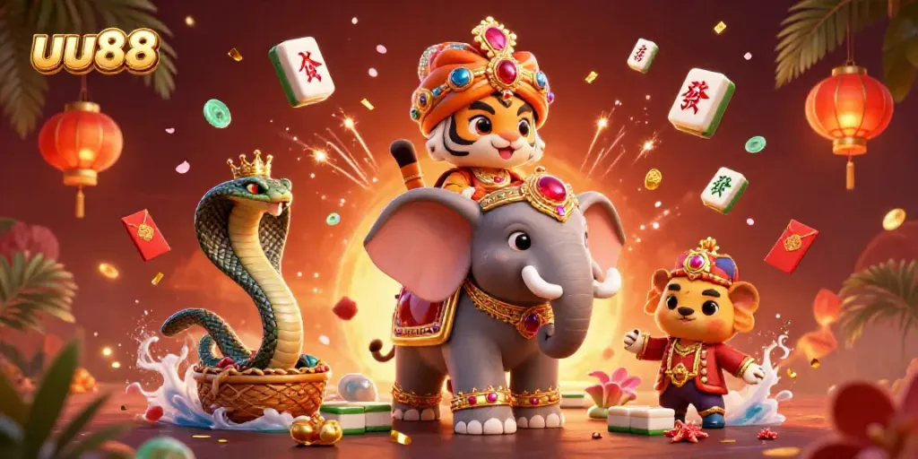 Experience the thrill of uu88 with vibrant casino-themed 3D digital art, showcasing lively characters and dynamic elements.