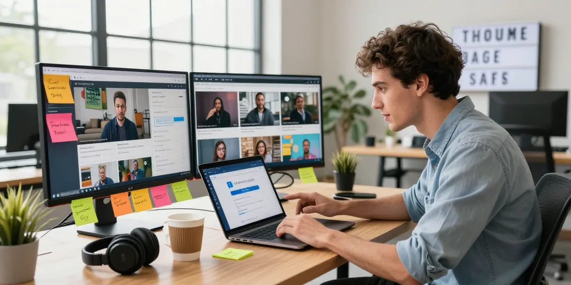 O aplicativo para baixar vídeo em ação com um jovem entusiasmado em um escritório moderno, destacando tecnologia e produtividade.