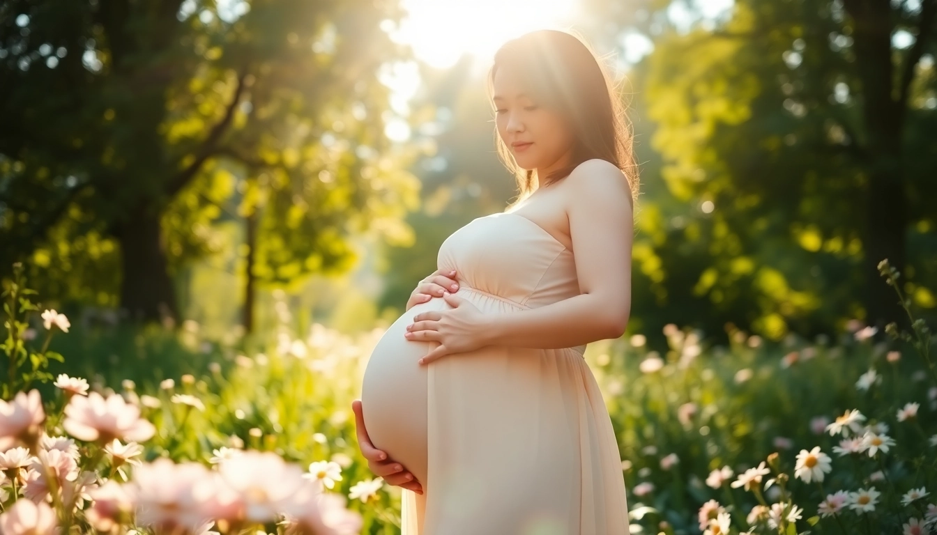 Capture the essence of Babybauch Fotoshooting with an expectant mother in a serene natural setting.