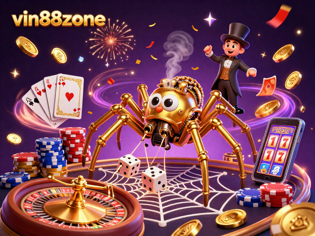 Engage in thrilling gaming action at vin88zone with vibrant visuals, showcasing a dynamic, fun casino atmosphere.