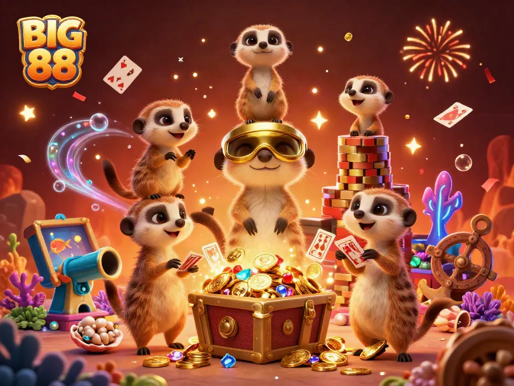 Experience the vibrant world of BIG 88 at an exciting meerkat-run casino, filled with treasures and games.