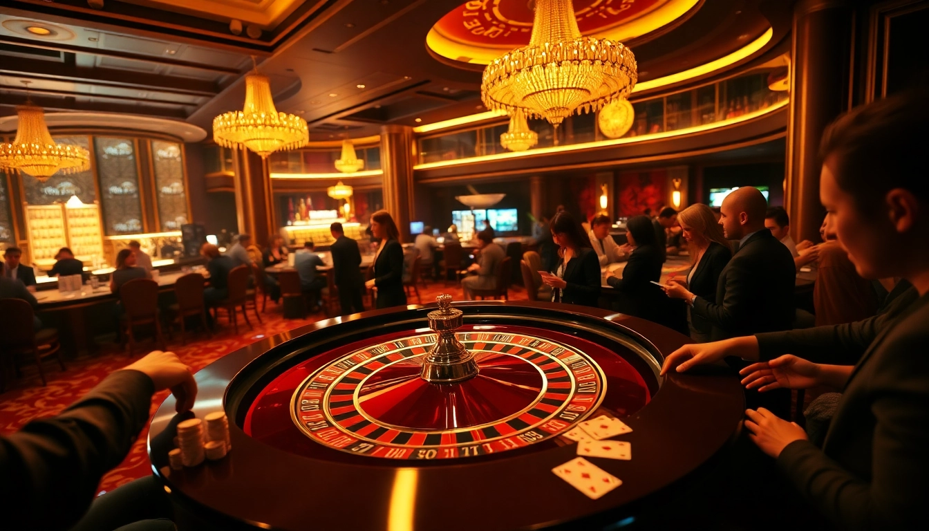KQBD betting enthusiasts engaged at a vibrant casino table, showcasing excitement and thrill.