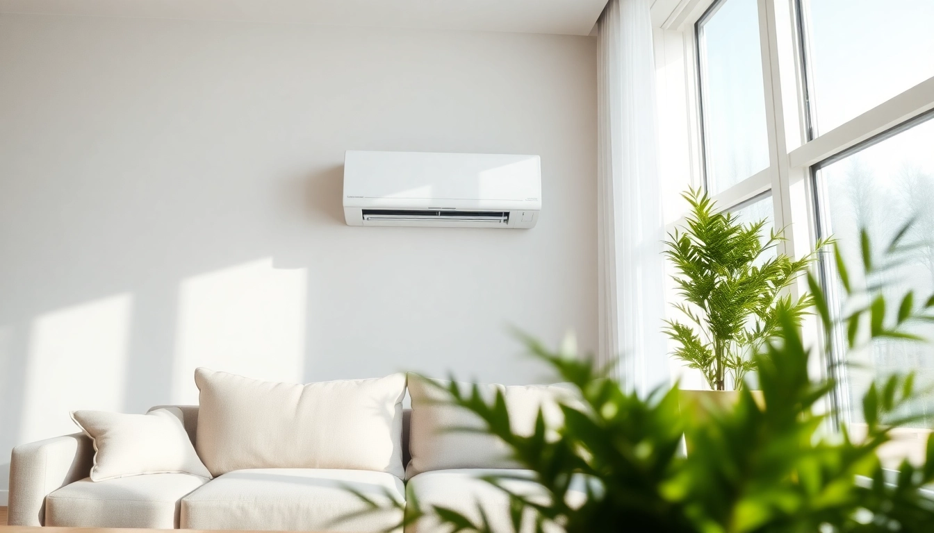 Showcasing a mini split ac unit elegantly installed in a cozy, modern living room.