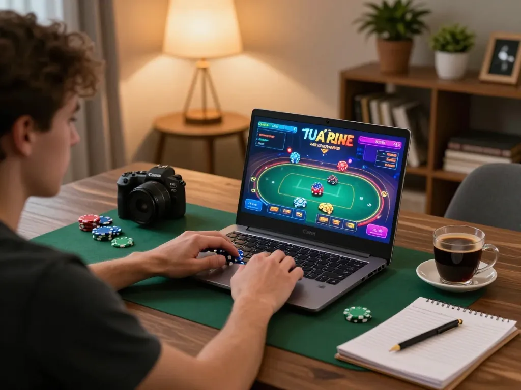 Engaging in game bài đổi thưởng uy tín at home with a player focused on online poker gameplay